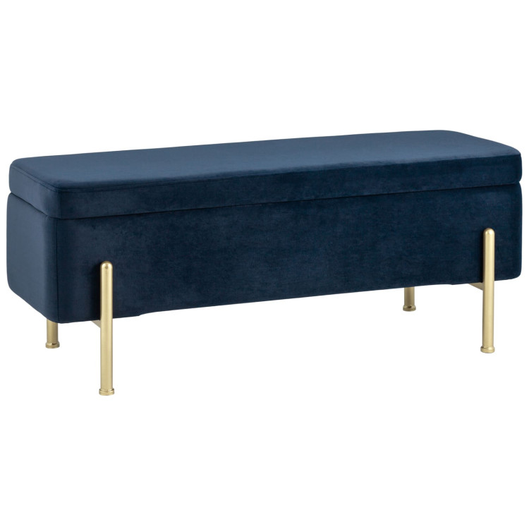 Дизайнерские банкетки Болейн с ящиком велюр синий ножки из металла цвет золото