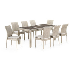 Комплект плетеной мебели T365/Y380C-W85 Latte (8+1) + подушки