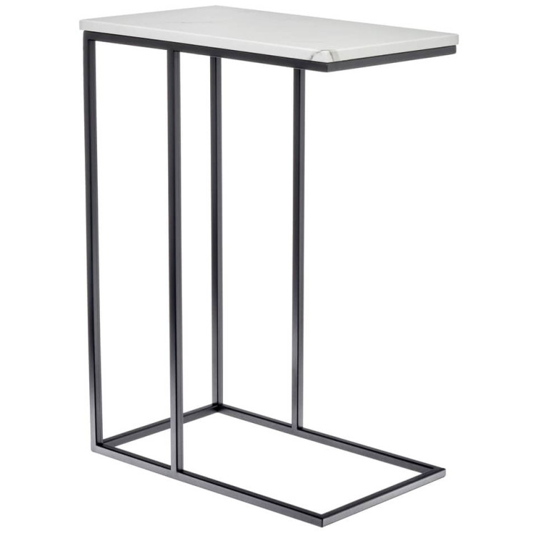 Столы Придиванный столик Loft 50x30см, белый мрамор, чёрные ножки