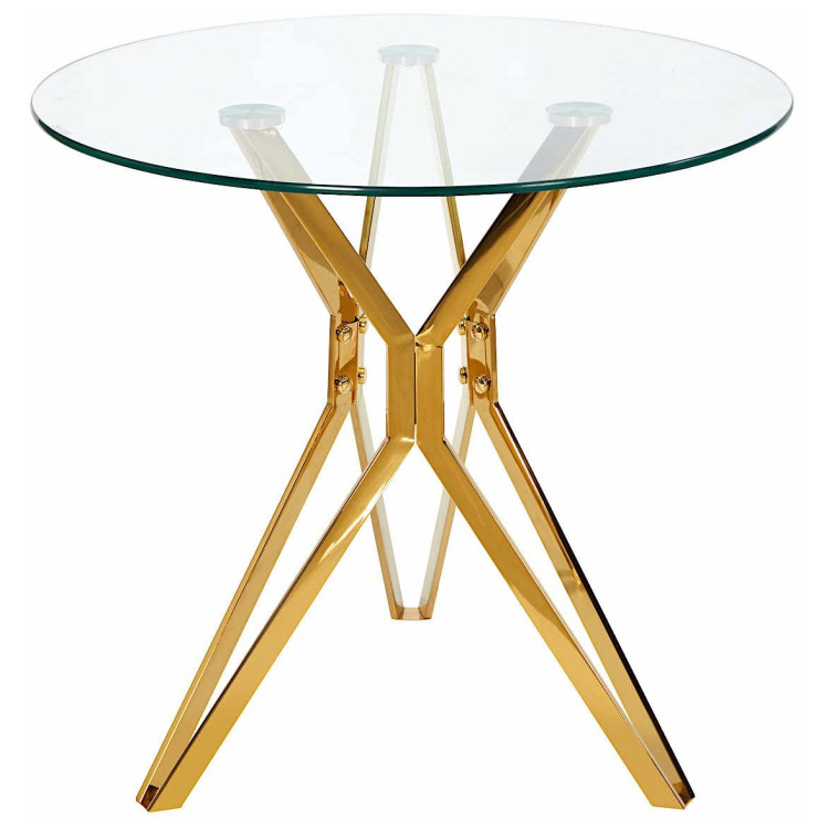 Стеклянные столы DT625 Стол обеденный стеклянный D80, основание металл золотой
