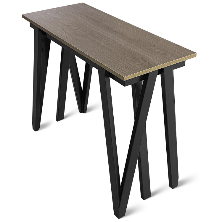 Выставочные образцы. Стол-консоль VECTOR W раздвижной, столешница лдсп денвер трюфель, металлический каркас черный, 5 вставок, max длина 240 см