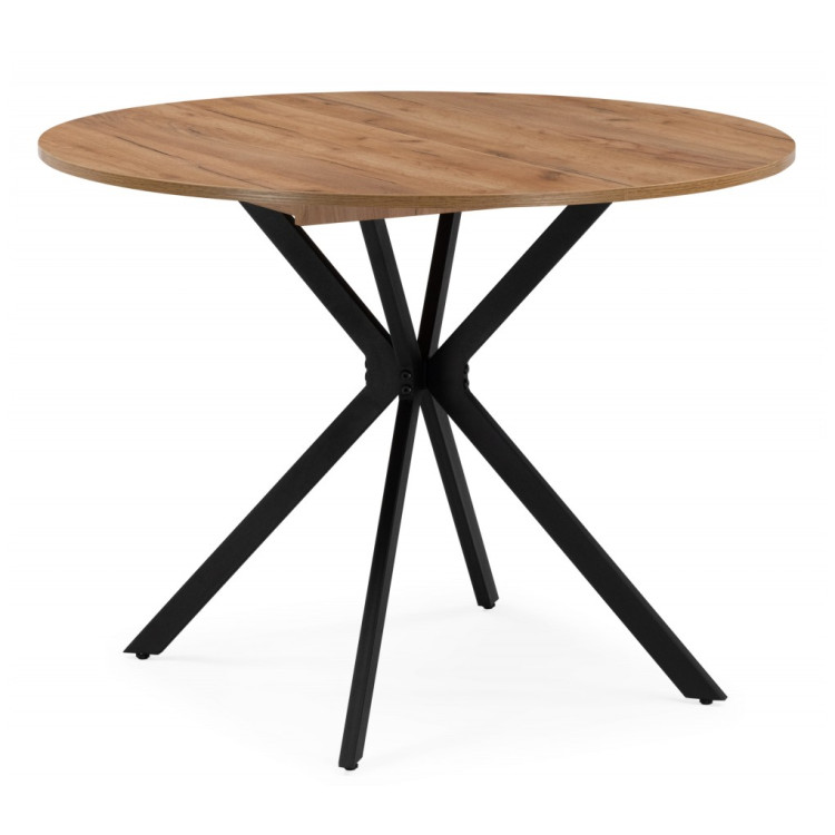 ОРИОН круглый стол с деревянной столешницей 90 / 130 дуб крафт золотой / черный матовый