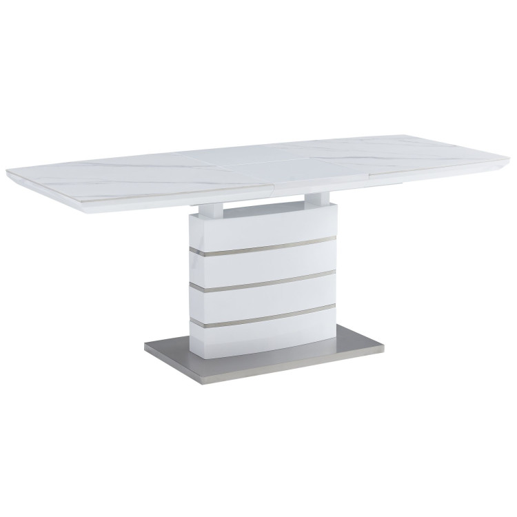 Керамические столы DT275 Стол обеденный раскладной БЕЛЫЙ 110-150*70*76 см, столешница керамика+МДФ, основание МДФ+сталь