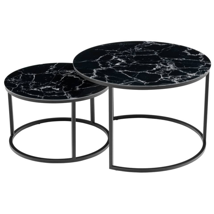 СТОЛЫ Набор кофейных столиков Tango чёрный мрамор с чёрными ножками, 2шт