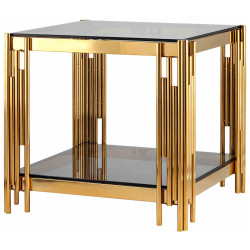 Журнальные столики со стеклянной столешницей небольшого размера. CONTI тонированное стекло 55*55*55, каркас золото стеклянный журнальный столик