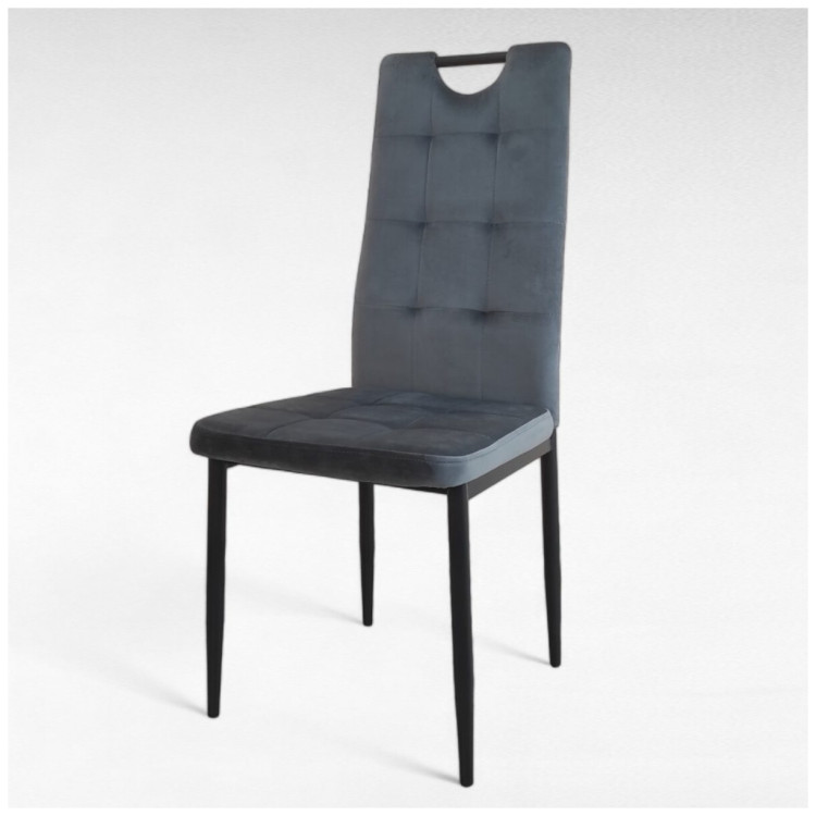 DC611-1 стул на металлическом каркасе с обивкой тканью велюр, цвет темно-серый / каркас антрацит