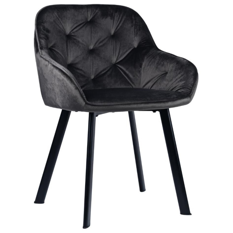 Стул-кресло DC-399 Стул мягкий с подлокотниками, АНТРАЦИТ велюр, каркас металл черный КВАДРАТ