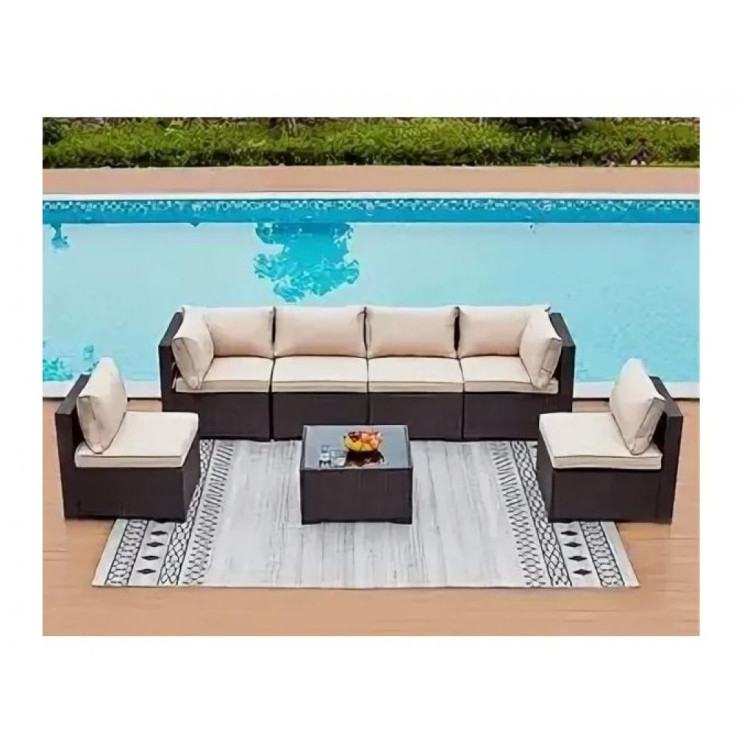 Комплекты мебели с диванами Комплект плетеной мебели  YR822Br Brown-Beige (подушка бежевая)