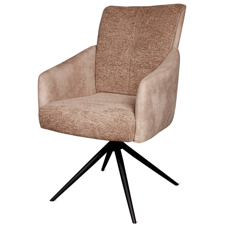 Стул-кресло JAN поворотное с возвратом, комбинированная обивка шенилл / замша латте, черный металлический каркас