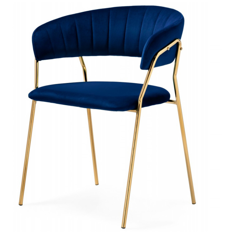 Стул-кресло KAMELIA 1, обивка ткань велюр темно-синий, каркас металл золото