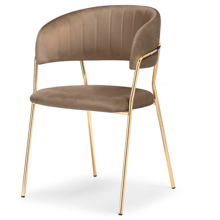 Стул-кресло KAMELIA, обивка ткань велюр капучино, каркас металл золото