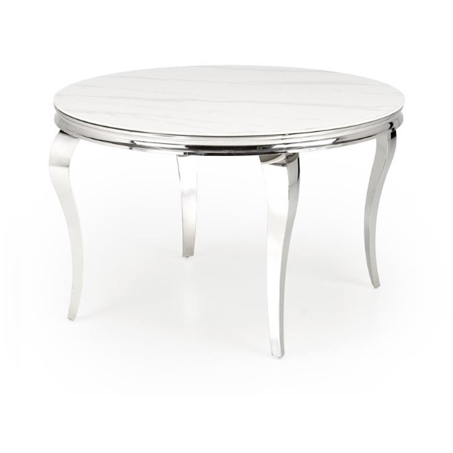 Обеденные столы Стол обеденный Halmar REGINALD 120 (белый мрамор/серебряный)