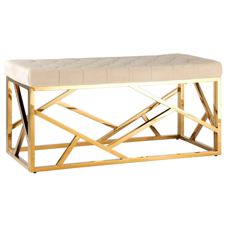 Пуфы и банкетки BBS-5G Банкетка мягкая, БЕЖЕВО-РОЗОВАЯ#7 велюр, основание метал золото