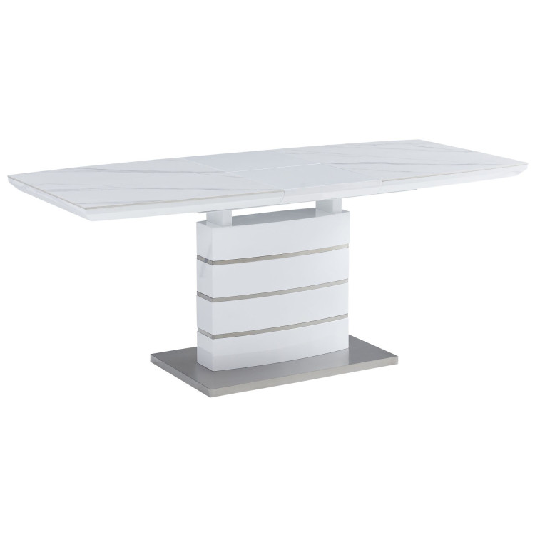 Керамические столы DT275 Стол обеденный раскладной БЕЛЫЙ 140-180*80*76 см, столешница керамика+МДФ, основание МДФ+сталь