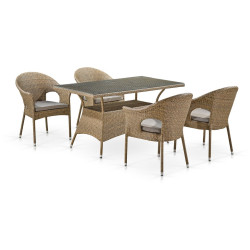 Обеденный комплект плетеной мебели T198B/Y79B-W56 Light Brown (4+1)