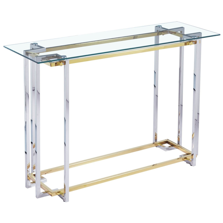 Консольные столики BS-1039 Консольный столик стеклянный прозрачный 120*45, основание нерж. сталь хром GOLD/PLATINA