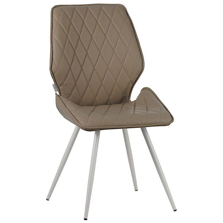 Стулья DC230 Стул мягкий, БЕЖЕВЫЙ экокожа, каркас металл, белый КРУГЛЫЙ