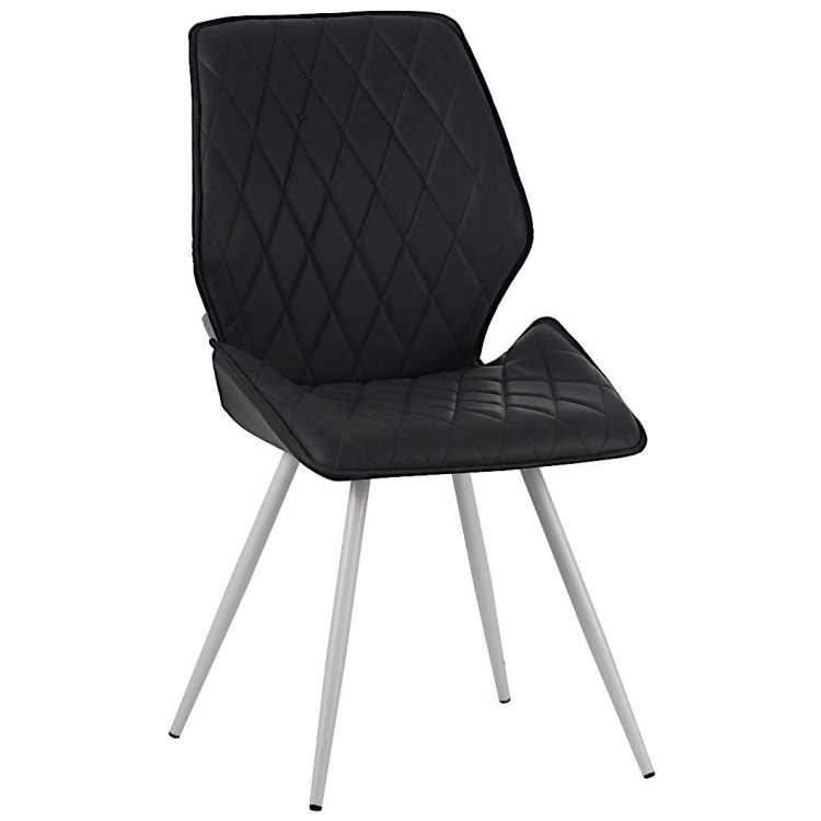 Стулья DC230 Стул мягкий, ЧЕРНЫЙ экокожа, каркас металл, белый КРУГЛЫЙ