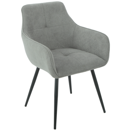 Стул-кресло DC0084 Стул мягкий с подлокот., СЕРЫЙ#CURIO93, каркас металл черный КРУГЛЫЙ