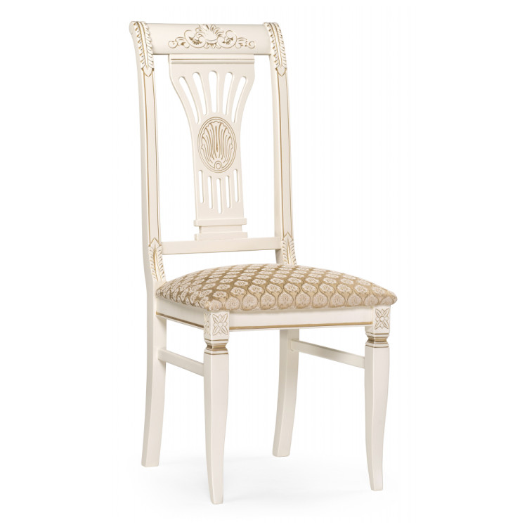 Кухонный стул ROY, деревянный каркас слоновая кость с золотой патиной, обивка ткань бежевая К02