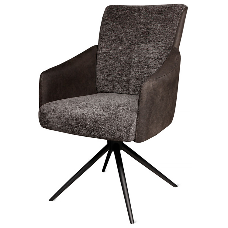 Стул-кресло JAN поворотное с возвратом, комбинированная обивка шенилл / замша антрацит, черный металлический каркас