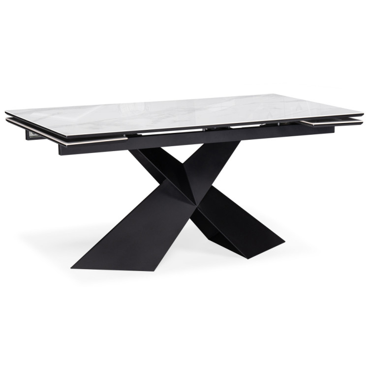 Стол обеденный раздвижной ХАССЕЛВУД 160 (макс. 220 см), столешница стекло белый мрамор, каркас металл черный