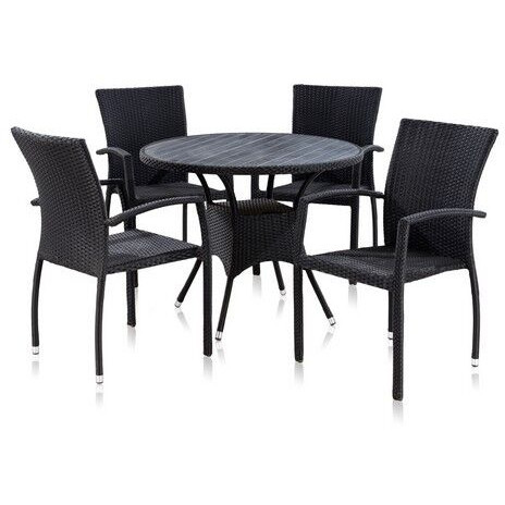 Комплект плетеной мебели 1+4 - круглый стол Т-97А и 4 стул-кресла Y-274А с подлокотниками в черном цвете