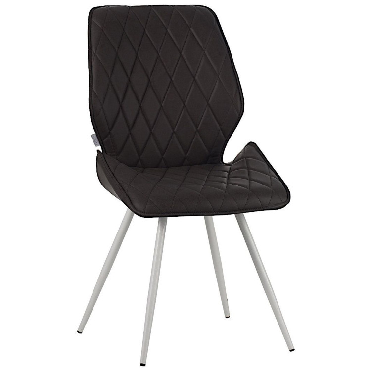 Стулья DC230 Стул мягкий, СЕРЫЙ экокожа, каркас металл, белый КРУГЛЫЙ