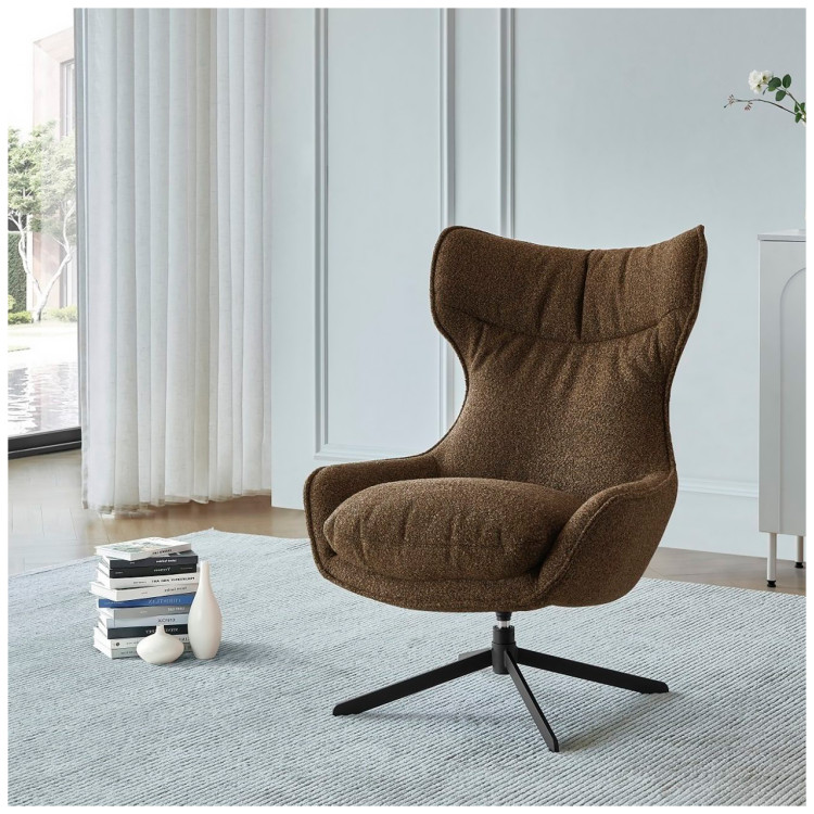 Дизайнерское лаунж-кресло TEMPO 360, обивка ткань коричневый, ножки металл черный
