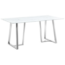 обеденный Даллас 160*90 белый, стеклянная столешница с рисунком под мрамор