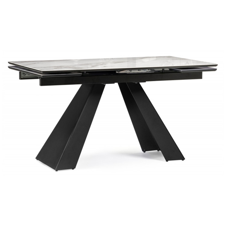Стеклянные столы Торвальд 140(200)х80х77 белый мрамор / черный