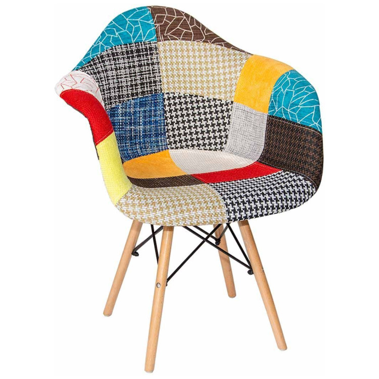 Стул-кресло GH8533 Стул мягкий с подлокотниками, пэчворк КОРИЧНЕВЫЙ экокожа, каркас бук