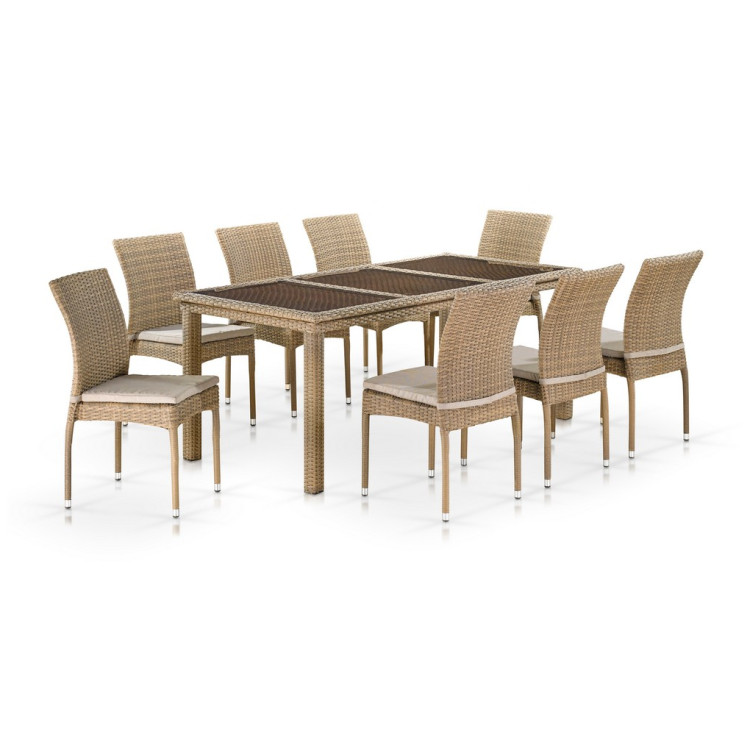Садовые обеденные группы Комплект плетеной мебели T365/Y380B-W65 Light Brown (8+1)