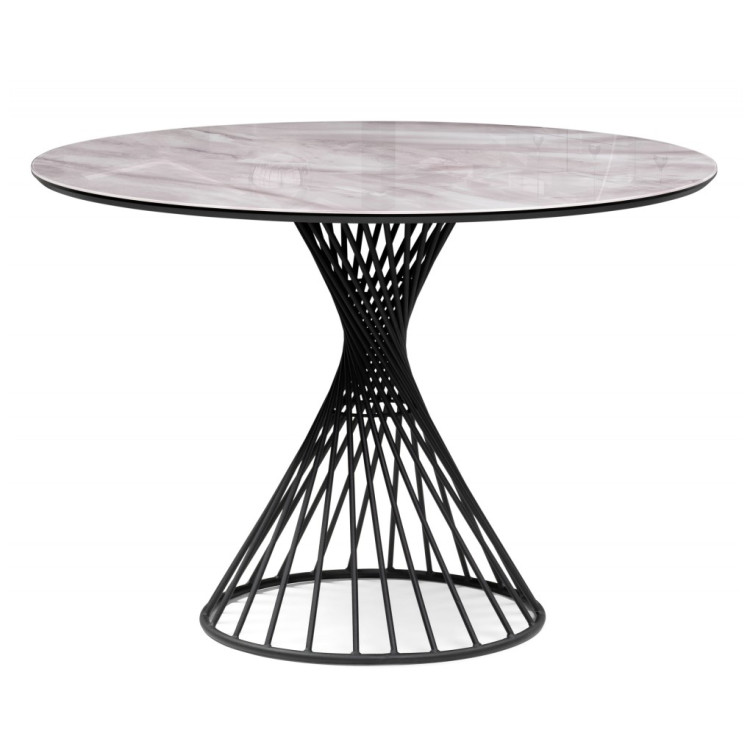 Стеклянные столы Вивиен 110х110х75 серый мрамор / черный