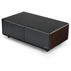 Большие журнальные столики со стеклянной столешницей. EUREKA TB135 Walnut+Black стеклянный журнальный столик