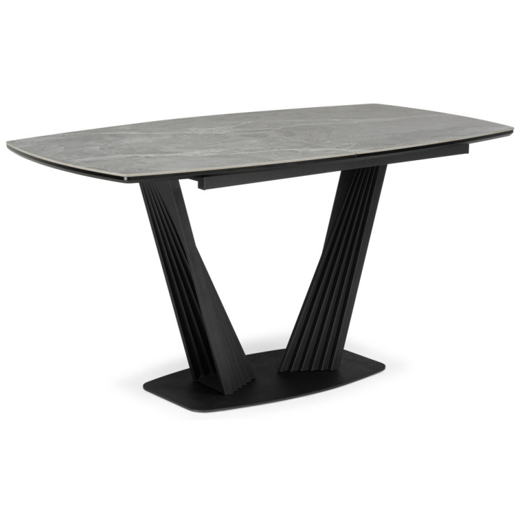 Стол обеденный ВЕЙЛ 160 с керамической столешницей, цвет серый мрамор (larka grey) на металлическом каркасе черного цвета