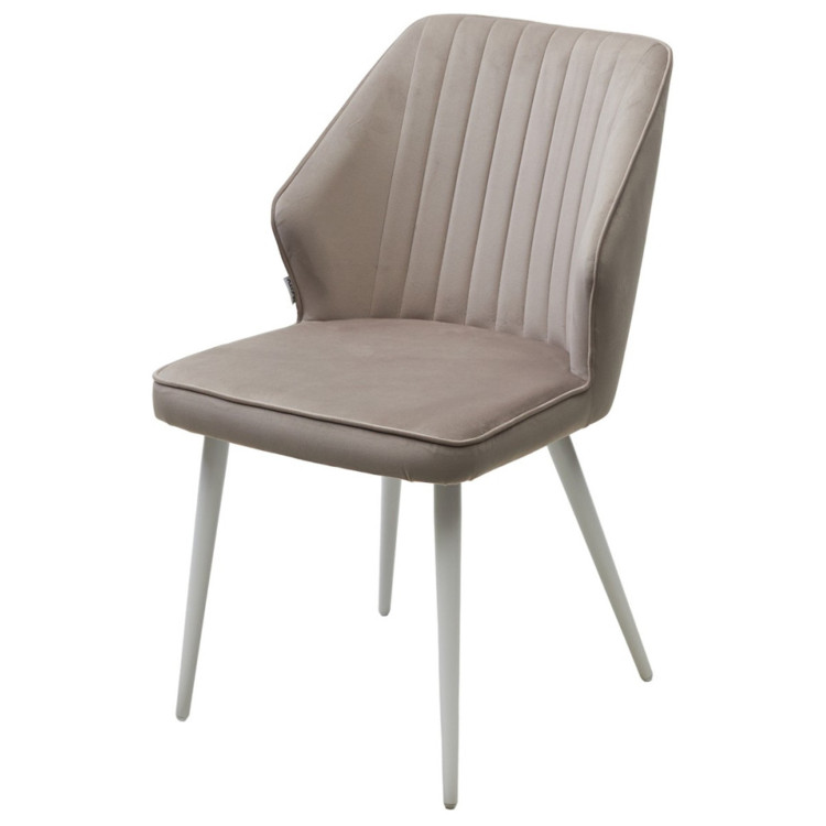 SEATTLE-V стул на металлическом белом каркасе с обивкой тканью велюр, цвет латте (#25)