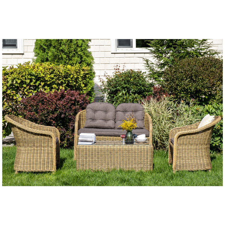 Садовая лаунж-зона РАВЕННА из искусственного ротанга на 4 человека, цвет соломенный