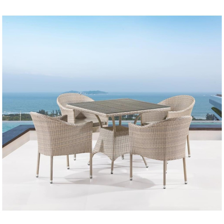 Обеденные группы Комплект плетеной мебели T190B/Y350A-W85-90x90 Latte 4Pcs