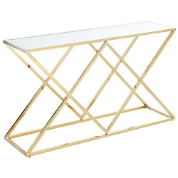 BS-06G Консольный столик стеклянный прозрачный 140*40, основание нержавеющая сталь хром золото Столик консольный