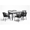 Обеденная группа ВЕНЕТО на 6 персон со стульями МИЛАН, каркас темно-серый, роуп темно-серый
