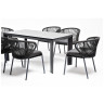 Обеденная группа ВЕНЕТО на 6 персон со стульями МИЛАН, каркас темно-серый, роуп темно-серый