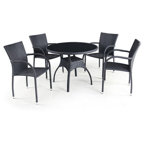 Комплект плетеной мебели 1+4 - круглый стол T247A-1 и 4 стул-кресла Y-274 с подлокотниками в черном цвете