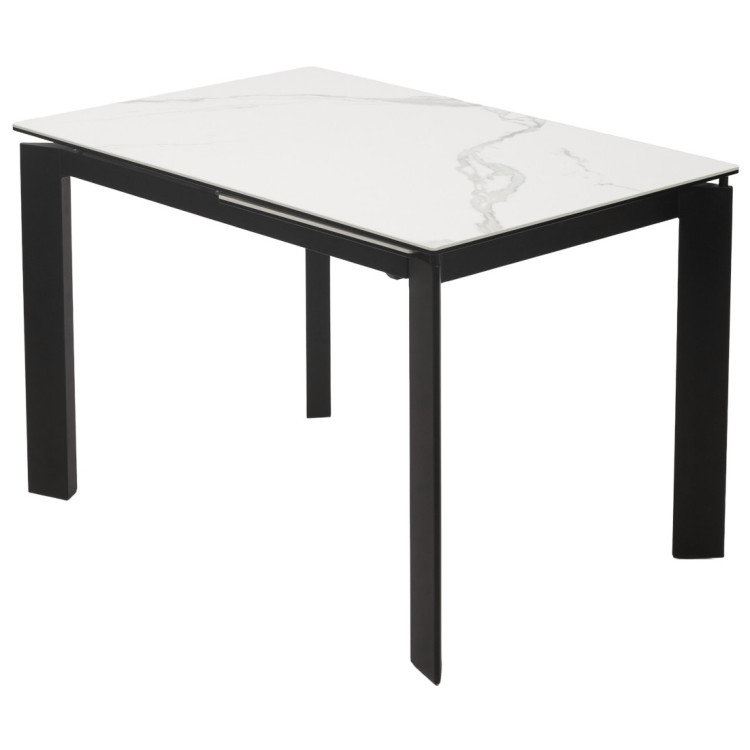 Стол обеденный CORNER 120 раздвижной, столешница керамическая HIGH GLOSS STATUARIO WHITE MARBLE CERAMIC, каркас BLACK, DISAUR