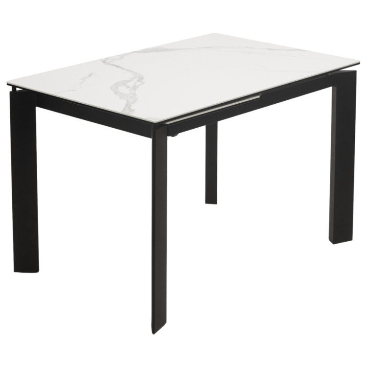 Стол обеденный CORNER 120 раздвижной, столешница керамическая HIGH GLOSS STATUARIO WHITE MARBLE CERAMIC, каркас BLACK, DISAUR