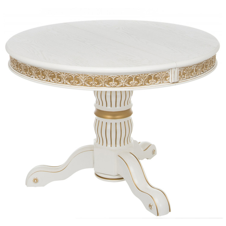 ЛОРД стол деревянный массив бука молочный / золотая патина