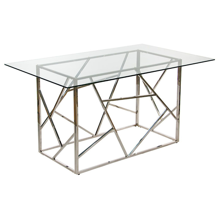 Стеклянные столы DT1521 Стол обеденный стеклянный 150*90 см, столешница 10мм, основание металл хром