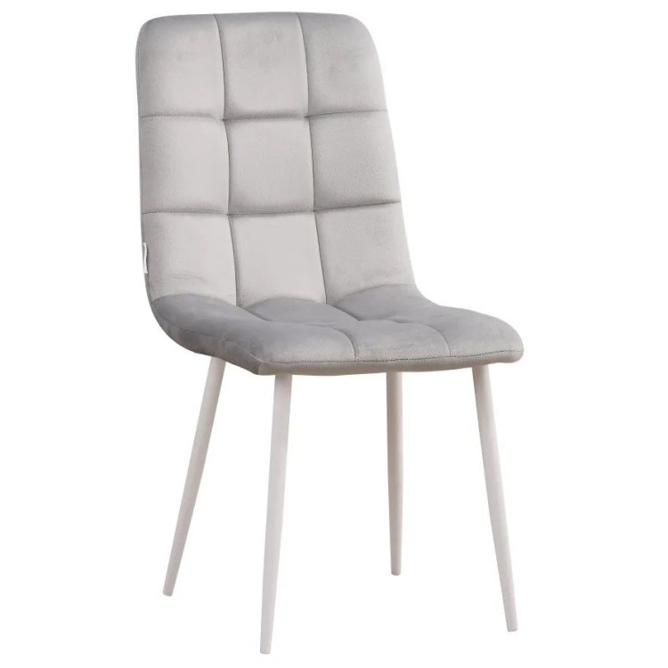 Стулья C919/DC809 Стул мягкий, СВ.СЕРО-БЕЖЕВЫЙ#h7 велюр, каркас металл белый КРУГЛЫЙ