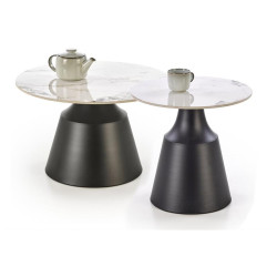 Дорогие керамические журнальные столики. Комплект Halmar MAGNETA, 2 стола журнальных (белый мрамор/черный) керамический журнальный столик