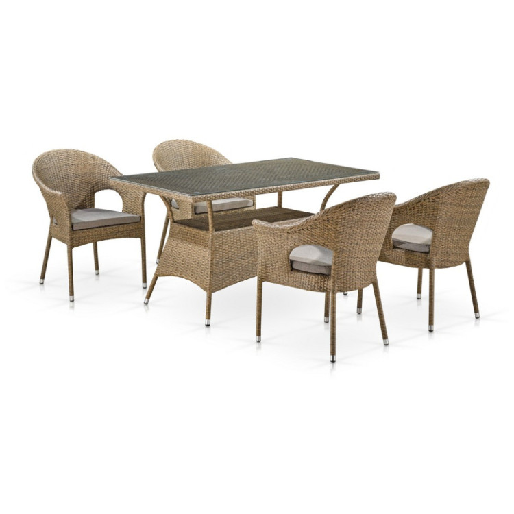 Садовые обеденные группы Обеденный комплект плетеной мебели T198B/Y79B-W56 Light Brown (4+1)